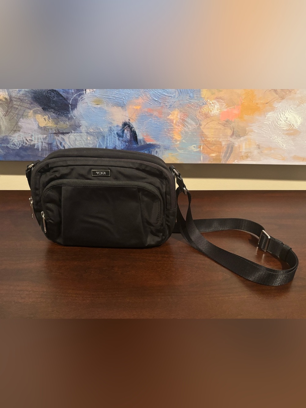 TUMI Black Nylon Crossbody Shoulder Bag Organizer Travel Multiple Pockets
